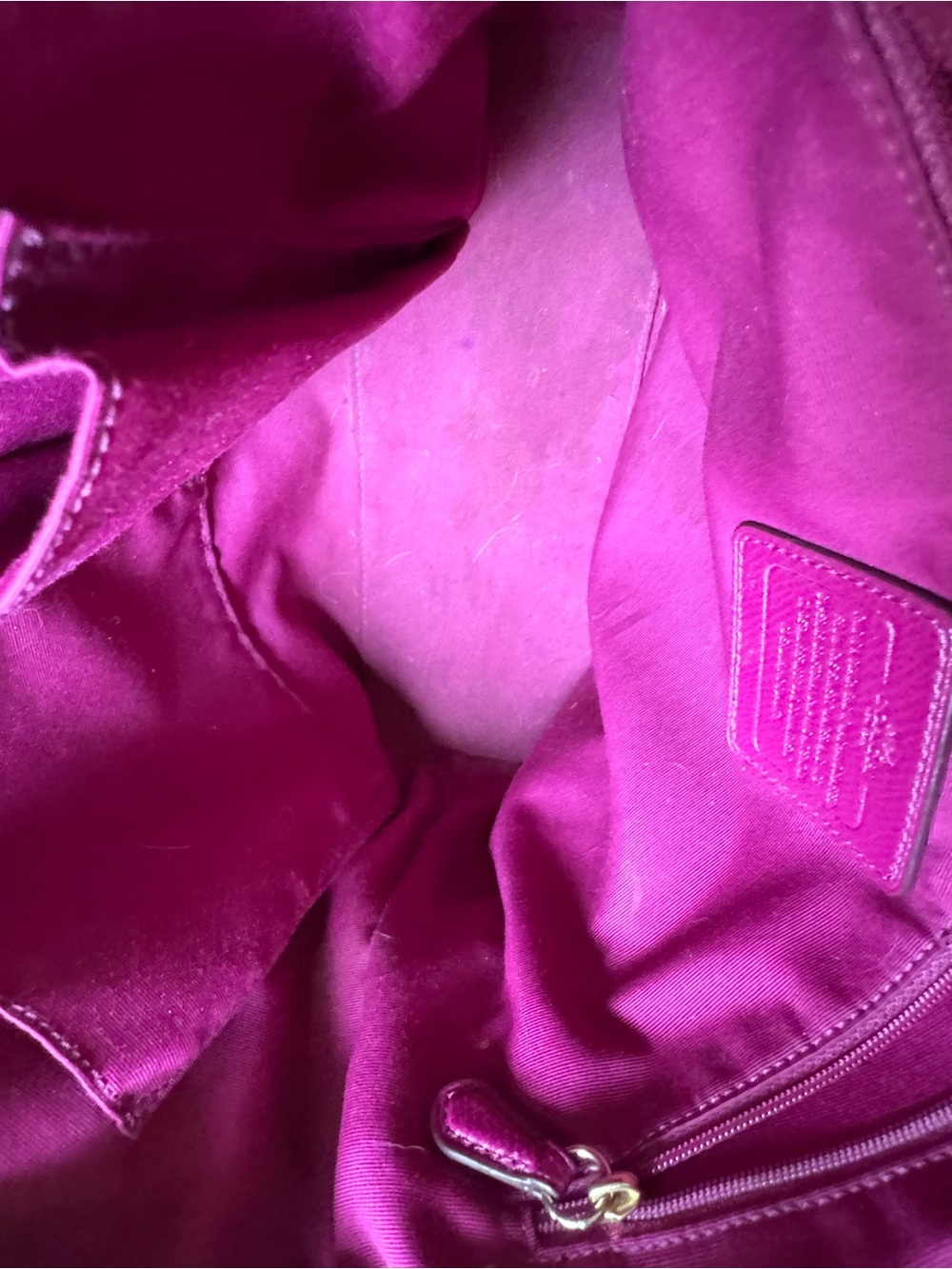 Coach Beige Signature Tote with Magenta Trim and Straps - Picture 12 of 15